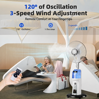 Ventilateur rechargeable AC/DC de 16 pouces avec pulvérisation d'eau, réservoir d'eau de 2,1 L, télécommande, oscillation à 3 vitesses, ventilateur solaire pour la maison