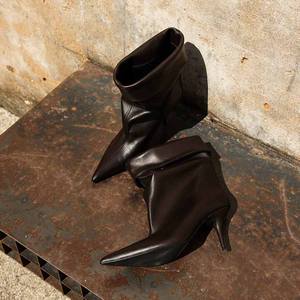 מגפיים מעור גבוה מגפיים קרסול מגפיים לנשים עם עקבים סקסיות בוגר מגפיים מחודדים - Product Image 6