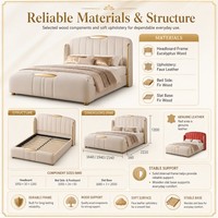 Base de Cama con Plataforma Beige, Diseño en Cuero Sintético, para Colecciones de Dormitorios y Hogares