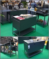 Meuble de cuisine moderne en acier galvanisé pour extérieur avec 3 portes et étagère ouverte pour rangement de barbecue sur patio - Fournisseur en gros