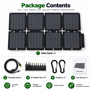แผงโซลาร์เซลล์แบบพับได้ 60W สำหรับตั้งแคมป์ เดินป่า รถบ้าน เรือ และการเดินทาง โมโนคริสตัลไลน์ ETFE IP67 USB Type C เครื่องชาร์จกลางแจ้งน้ำหนักเบา - Product Image 3