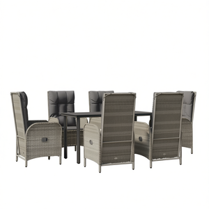 Set da Pranzo da Giardino Grigio per 6 Persone, Struttura in Metallo Resistente alle Intemperie, Arredamento da Esterno dal Design Contemporaneo - Product Image 1