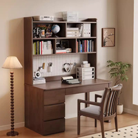 Escritorio para Oficina en Casa, Escritorio de Estudio para Estudiantes, con Estantería Integrada y Cajones, Madera Maciza, Ecológico, Duradero, para Dormitorio, para Usar con Computadora