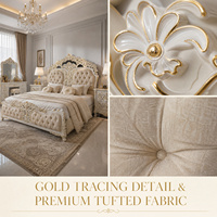 Ensemble de meubles de chambre à coucher de luxe blancs sculptés en bois massif pour villa, suite principale