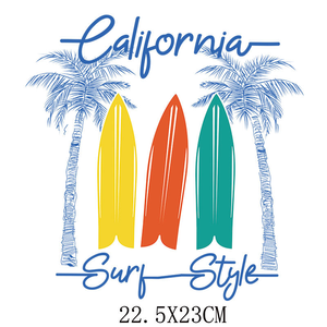 Autocollant thermocollant personnalisé DTF pour vêtements et accessoires, motif surf estival - Product Image 1