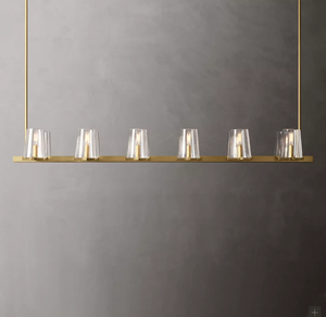 Pauillac Tuyến Tính Đèn Chùm 60 "Hình Nón Vải Thủy Tinh Bìa Pháp Mặt Dây Chuyền Đèn, Hiện Đại Và Đơn Giản Tùy Chỉnh Sống Ăn Uống - Product Image 4