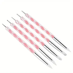 Juego de 5 Herramientas de Acero Inoxidable para Decoración de Uñas, Puntas de Silicona Acrílica de 2 Vías, Bolígrafos para Pintar con Efecto Mármol - Product Image 5