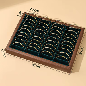 Plateau de présentation vintage en bois et velours pour bracelets, avec compartiments séparés, pour comptoir de bijouterie - Product Image 4