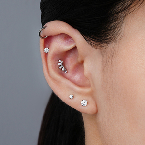 In titanio interno filettato Baguette CZ Cluster Labret bottone Trapezoid Tragus Monroe Helix Cartilage lobo orecchio Piercing Top - Product Image 2