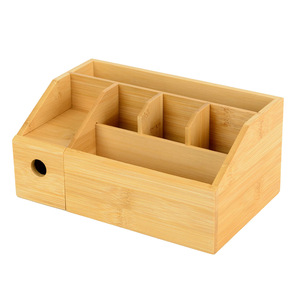 Natural Bamboo Desktop <b>Makeup</b> Organizer With Drawers Multi-functional Storage <b>Box</b> For Cosmetics And Lipstick - Product Image 1