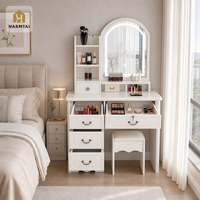 HarmTai Coiffeuse Moderne Européenne Blanche avec Miroir LED, Tiroirs Multiples et Rangement, Table de Maquillage Rembourrée Pré-assemblée