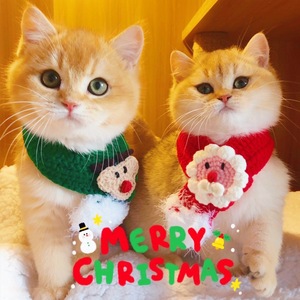 Collier et écharpe de Noël pour animaux de compagnie, cache-cou tricoté pour chats et chiens, ensemble <span class=keywords><strong>bonnet</strong></span> d'hiver, cadeau festif rouge et vert - Product Image 2