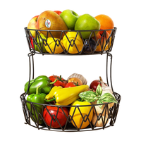 Panier à fruits en fil métallique simple à 2 niveaux de grande capacité, panier de rangement pour fruits et légumes pour la cuisine domestique