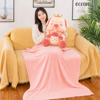 Grande couverture-oreiller en peluche animale de dessin animé 2-en-1, couette climatisante, adorable poupée en peluche pour dormir, se détendre et décorer la maison