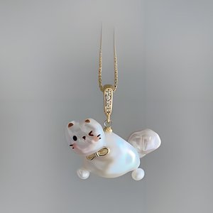 Kalung Hewan Peliharaan CAIOOCHE Model Baru yang Stylish, Liontin Kucing Mutiara, Rantai Klavikula, Kalung Kuningan Berlapis Emas, Mewah Ringan - Product Image 5