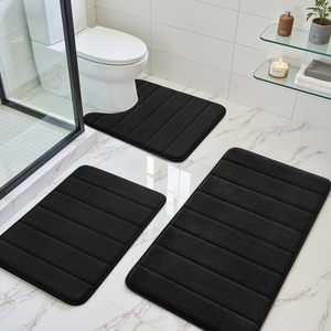 Tapis de salle de bain en mousse à mémoire de forme, doux et absorbant, en polyester noir, avec coussinets, kit 17x24/20x32 en forme de U, tapis de bain antidérapants 20x24 pour vasque - Product Image 1