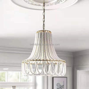 Lustre en <span class=keywords><strong>perles</strong></span> de <span class=keywords><strong>bois</strong></span> de style bohème américain, pour salon, salle à manger, chambre à coucher, lustre de vestiaire - Product Image 1