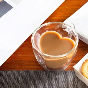 Taza de cristal de doble pared <span class=keywords><strong>con</strong></span> forma de corazón creativa de lujo 180ml/240ml café/jugo de <span class=keywords><strong>leche</strong></span> resistente al calor de borosilicato alto - Product Image 5