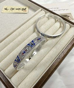 Xinfly Fashion's Beautiful Fine <b>Bracelet</b> Jewelry Pure <b>Silver</b> 99.9 Good Luck Butterfly Enamel <b>Bangle</b> - Product Image 3