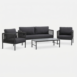 Set di Mobili in Rattan per Giardino, 4 Pezzi con Divano a 2 Posti, Poltrone <span class=keywords><strong>e</strong></span> Tavolo in Legno per Cortile di Hotel - Product Image 1