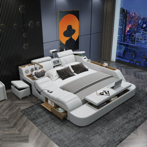 <span class=keywords><strong>Lit</strong></span> de Luxe Américain <span class=keywords><strong>en</strong></span> Bois <span class=keywords><strong>Massif</strong></span> avec Rangement, Chambre Principale, <span class=keywords><strong>Lit</strong></span> de Mariage Minimaliste Moderne <span class=keywords><strong>en</strong></span> Cuir Grand Format - Product Image 1