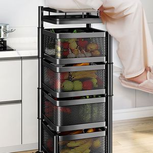 Kitchen Rotating <b>Storage</b> Rack 5 Tier Metal <b>Basket</b> Trolley With Wheels For Living Room Kitchen Toy Fruit Vegetable Organizer - Product Image 4