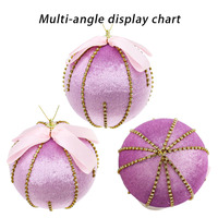 Boule de Noël suspendue en velours pailleté rose/violet personnalisée avec nœud et diamant pour arbre de Noël, chaîne de boules en diamant, décoration de fête à domicile