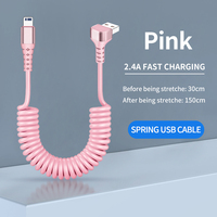 Kabel Data USB-C 5A Pengisian Cepat Retraktil Sudut Kanan 1.5m dengan Kemasan Khusus, Konduktor Tembaga Murni, TPU, untuk Ponsel dan Mobil