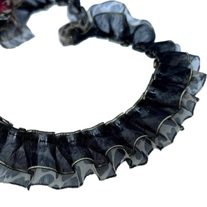 Tissu en organza imprimé léopard de 2,5 cm avec dentelle plissée en feuille de lotus pour robes de poupées, jupes, <span class=keywords><strong>chaussures</strong></span> <span class=keywords><strong>et</strong></span> sacs (DIY) - Product Image 4
