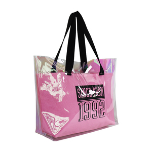 Sac fourre-tout de shopping en toile 2-en-1 avec fermeture éclair, longue poignée, motif lettres holographiques, plage, iridescence, PVC transparent, luxe personnalisé - Product Image 2