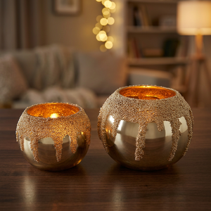 Sonnet Decor <b>Glass</b> Handmade Digital Printing 1 Color Candle <b>Holder</b> & <b>Stand</b> Model 2051 for Home Decoration Christmas Votive - Product Image 1