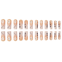 Vente en gros usine : Faux ongles à presser longs forme cercueil, motifs léopard nude et fleurs blanches avec strass, réutilisables, personnalisables OEM ODM