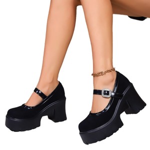 รองเท้าส้นเตี้ยพื้นหนาแบบแพลตฟอร์ม ไซส์ใหญ่พิเศษ รองเท้าหนังแบบเรียบง่ายสำหรับฤดูใบไม้ร่วง ประดับด้วยคริสตัล สไตล์อังกฤษ สวยหรู รองเท้าส้นเตี้ยสำหรับผู้หญิง - Product Image 5