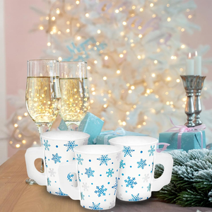 Gobelets en papier de Noël avec poignées 9 oz bleu feuille d'argent flocon de neige gobelets jetables à paroi unique pour la fête d'hiver de Noël - Product Image 6