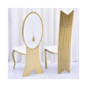 Popular Bride and Groom High Back Banquet Metal Iron Steel Gold Hotel <b>Dining</b> <b>Chair</b> for Party - Product Image 1