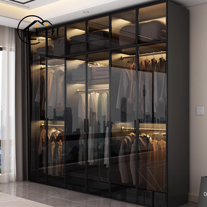Ensemble de meubles de chambre à coucher de luxe moderne avec <span class=keywords><strong>armoire</strong></span> de rangement à porte vitrée, <span class=keywords><strong>armoire</strong></span> d'angle <span class=keywords><strong>en</strong></span> forme de L pour la décoration d'hôtel et de maison - Product Image 1