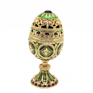 SHINNYGIFTS Cadeau <span class=keywords><strong>de</strong></span> Pâques, boîte à bijoux en forme d'œuf <span class=keywords><strong>Fabergé</strong></span> <span class=keywords><strong>de</strong></span> couleur verte, boîte à bijoux vintage en émail - Product Image 1