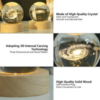 Lampe de nuit en cristal 3D miniature personnalisée avec base en bois, rechargeable par USB, LED blanc chaud, pour usage domestique