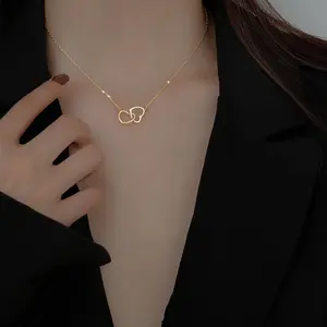 Collana a doppio cuore per donna collana con ciondolo a forma di cuore vuoto con catena a clavicola, gioielli di fidanzamento