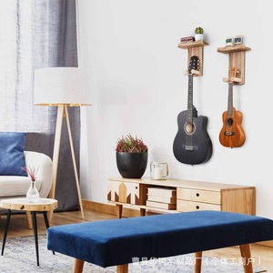 Solid Wood Guitar Rack Wall Mounted Ukulele Folk Guitar Display <b>Shelf</b> With <b>Hook</b> Durable Musical Instrument Stand - Product Image 2