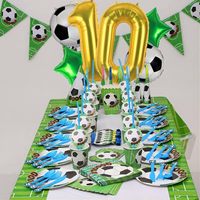 Ballons de football Kwuz numéro 10 pour décorations de fête d'anniversaire 10 ans, en aluminium doré Mylar avec paille et ruban - Thème