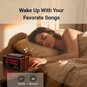 Nouvelle <span class=keywords><strong>radio</strong></span> FM avec réveil 1800mAh avec charge sans fil Haut-parleur Bluetooth Horloge numérique en bois avec lecture USB Port pour carte TF - Product Image 3