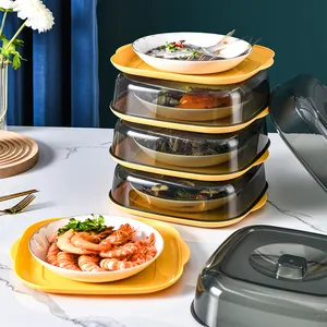 Multilayer Insulation Reusable Stackable Dust Proof Microwave Plate Food Cover Square Dish Clear Plastic Fresh Warm Keeper