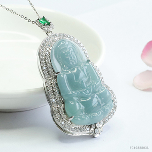 Diosa tallada a mano de La Misericordia Natural Birmania Jade gargantilla azul Myanmar Jade colgantes joyería que se puede abrir Jadeíta encanto collar