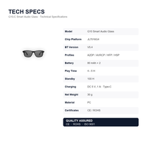 Lunettes audio intelligentes G10 Bluetooth 5.4 Musique sans fil Appels mains libres Contrôle tactile