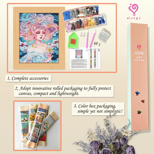 Kit de Peinture Diamant DIY Fille aux Fleurs, Broderie de Strass Ronds en Cristal, Bouquet Encadré, Art Mural Classique Rectangulaire - Product Image 3