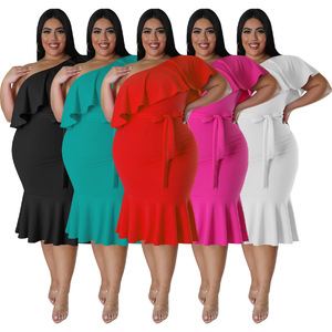 Nouvelle <span class=keywords><strong>Robe</strong></span> Midi <span class=keywords><strong>Femme</strong></span> <span class=keywords><strong>Grande</strong></span> <span class=keywords><strong>Taille</strong></span> N7795 Tendance Décontractée Slim à Volants et Bustier - Product Image 1