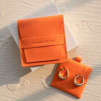Pochette à Bijoux en Velours et Daim Ivoire avec Logo Personnalisé et Fermeture à Pression, Boîte et Coussinet pour Bagues et Boucles d'Oreilles, Pochettes en Microfibre Suédée pour Bijoux