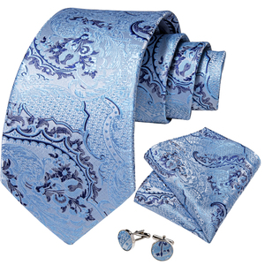 Corbatas de Seda con Estampado Paisley <span class=keywords><strong>Azul</strong></span> Claro para Hombre, Pañuelo, Gemelos, Accesorios Casuales para Boda, Juego de <span class=keywords><strong>Corbata</strong></span>, Regalo - Product Image 4
