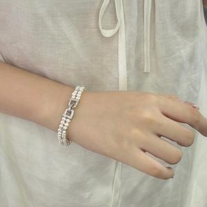 <span class=keywords><strong>Bracciale</strong></span> di Perle a Doppia Fila di Alta Qualità con Zirconi e Placcatura in <span class=keywords><strong>Oro</strong></span> 14K, Perle Naturali d'Acqua Dolce per Donne e Ragazze - Product Image 5